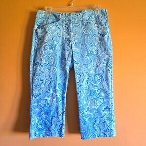 George & Martha Blue Paisley Capri Pants, 8